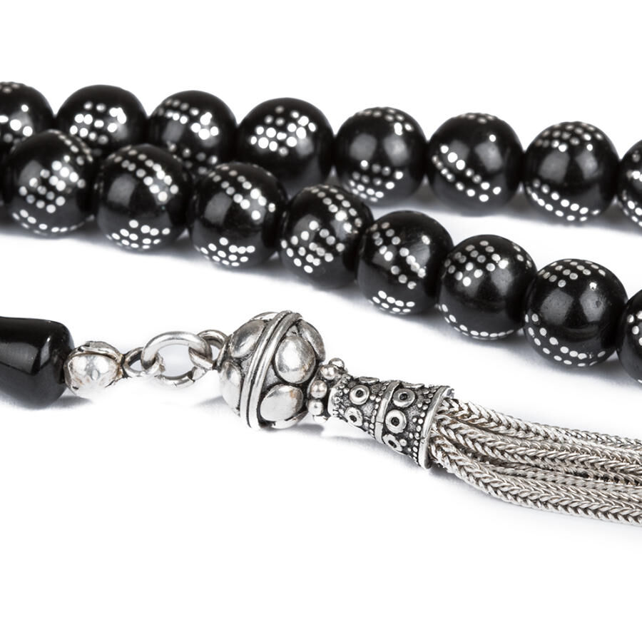 Rosary made of lignite stone engraved in a dot pattern - 3