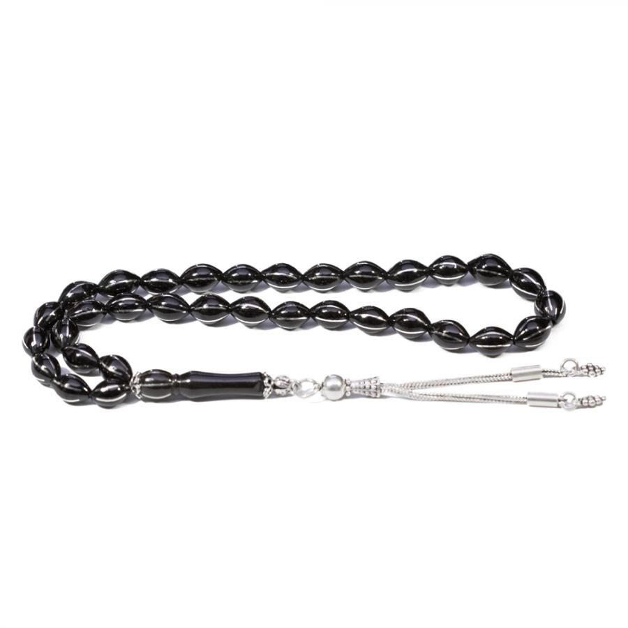 Rosary made of lignite stone striped with silver - 1