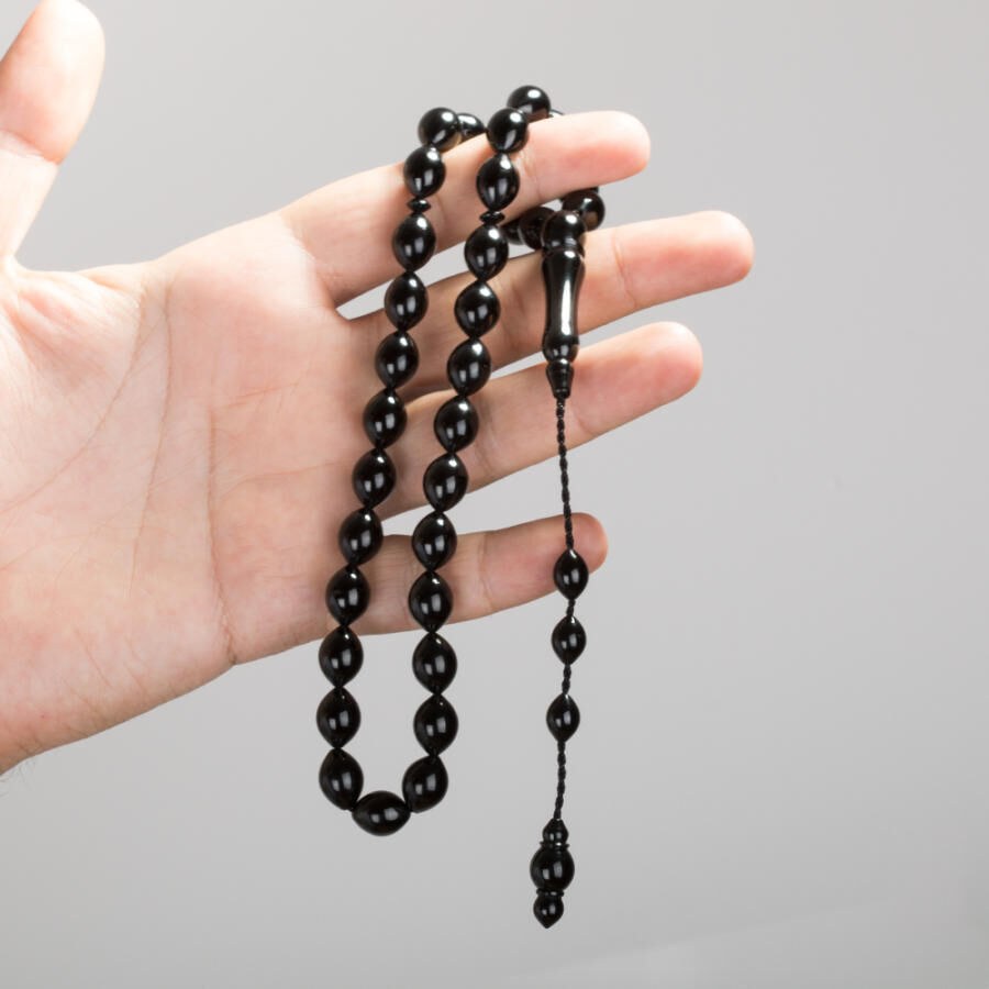 Rosary made of lignite stone with beads cut with pointed ends - 1