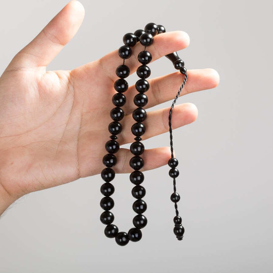 Rosary made of lignite stone with spherical and high-precision beads - 1