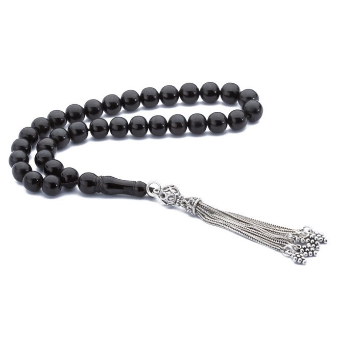 Rosary made of lignite stone with spherical beads - 1