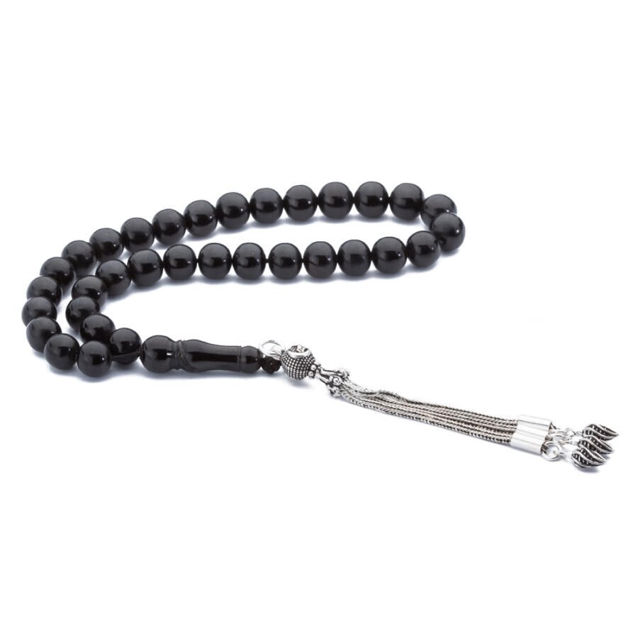 Rosary made of lignite stone with spherical beads - 7