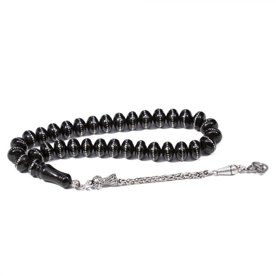 Rosary made of lignite with flat beads - 1