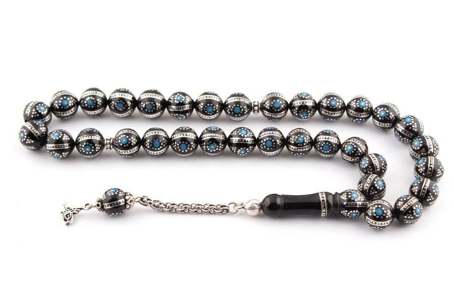 Rosary made of lignite with turquoise stone - 1