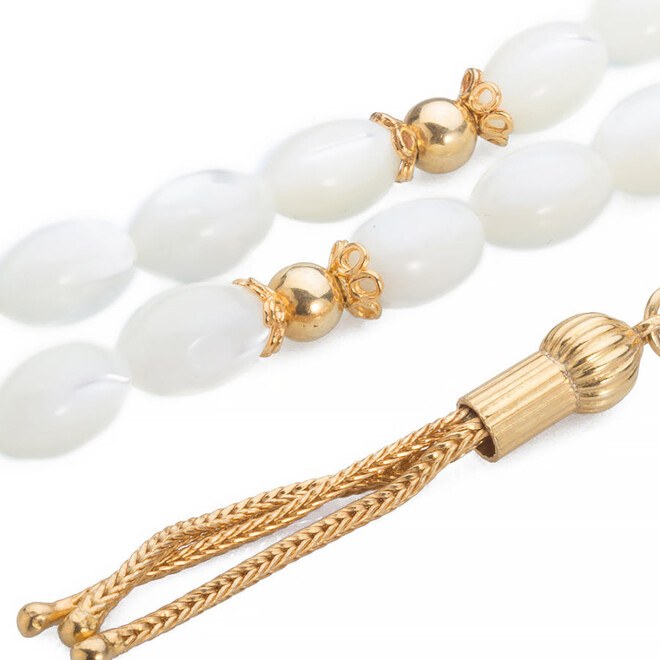 Rosary made of Natural Nacre Stone with Silver Tassel - 3