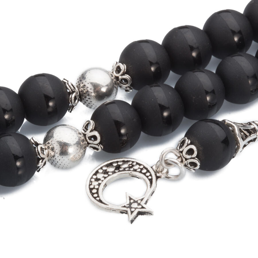 Rosary made of Onyx stone with a tassel decorated bearing the moon star symbol - 1