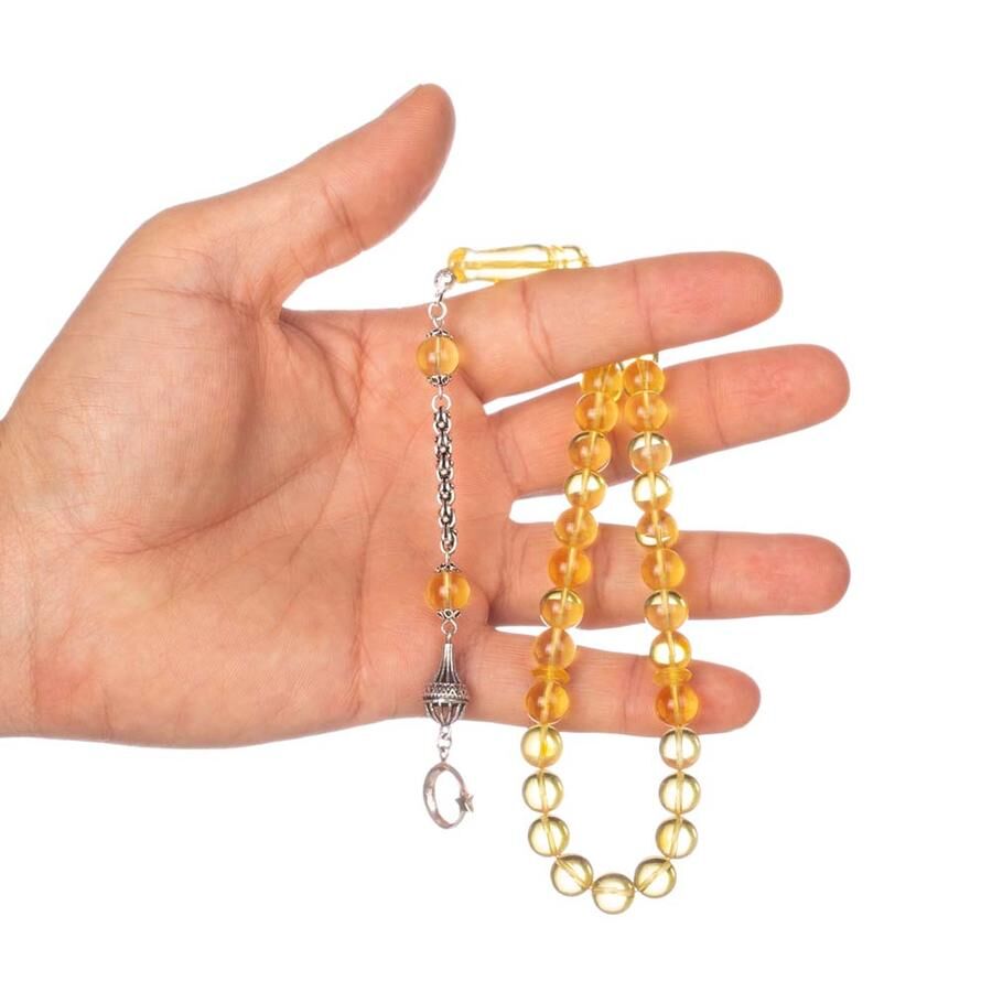 Rosary made of original amber drops with moon star decorated tassel - 2