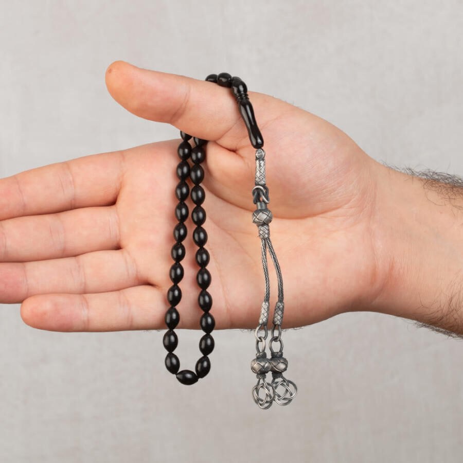 Rosary made of original lignite stone with a Qazzazia art designed silver tassel - 1