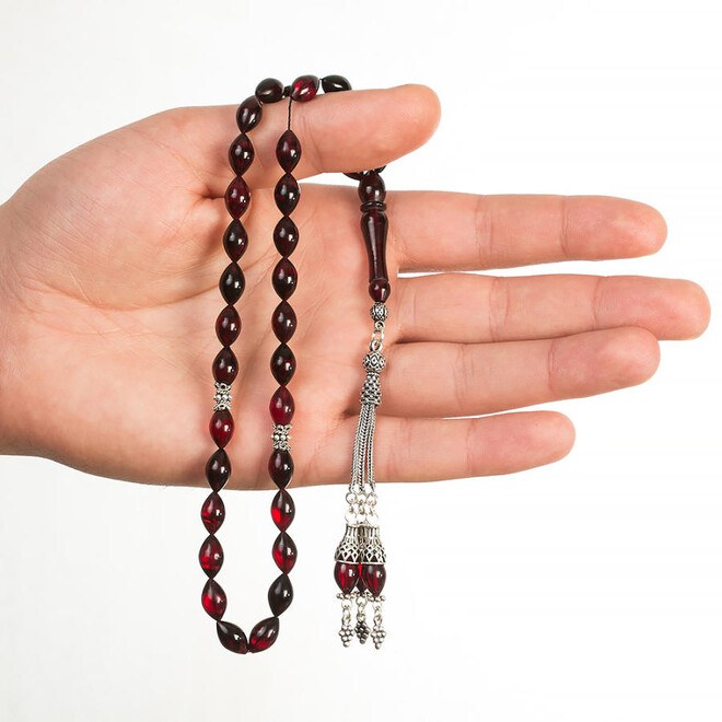 Rosary made of pressed amber decorated with a grape cluster pattern - 4