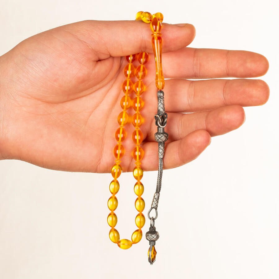 Rosary made of pressed amber with a Qazzazia silver tassel - 2