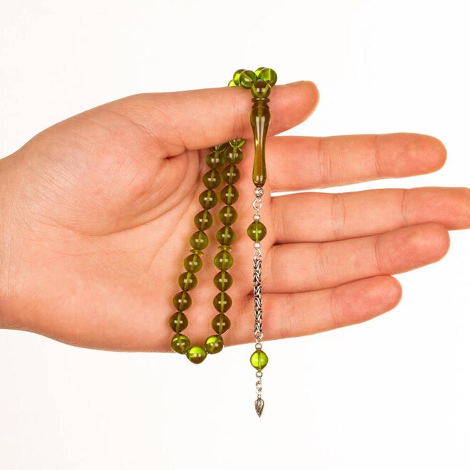 Rosary made of pressed amber with a silver tassel - 3