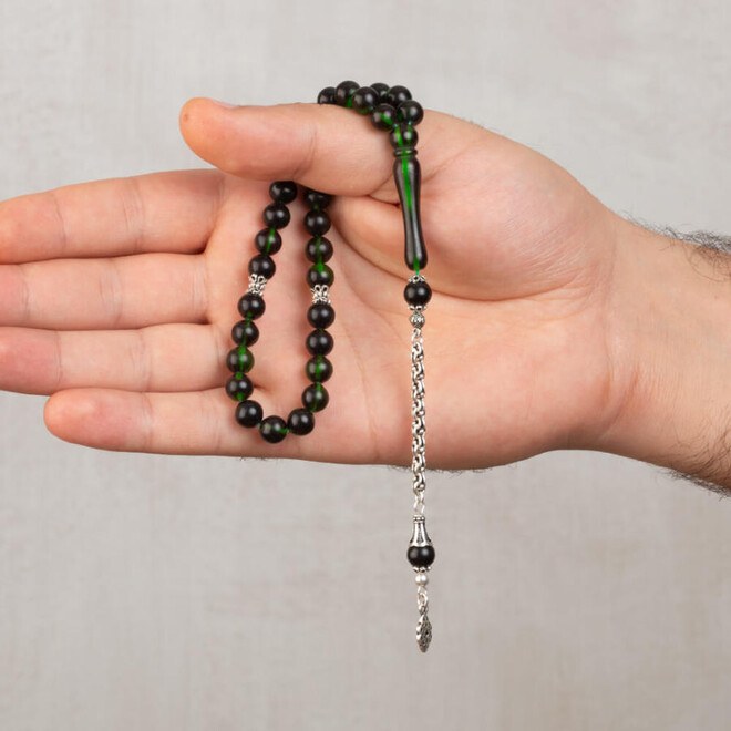 Rosary made of pressed amber with a tassel made of silver - 1