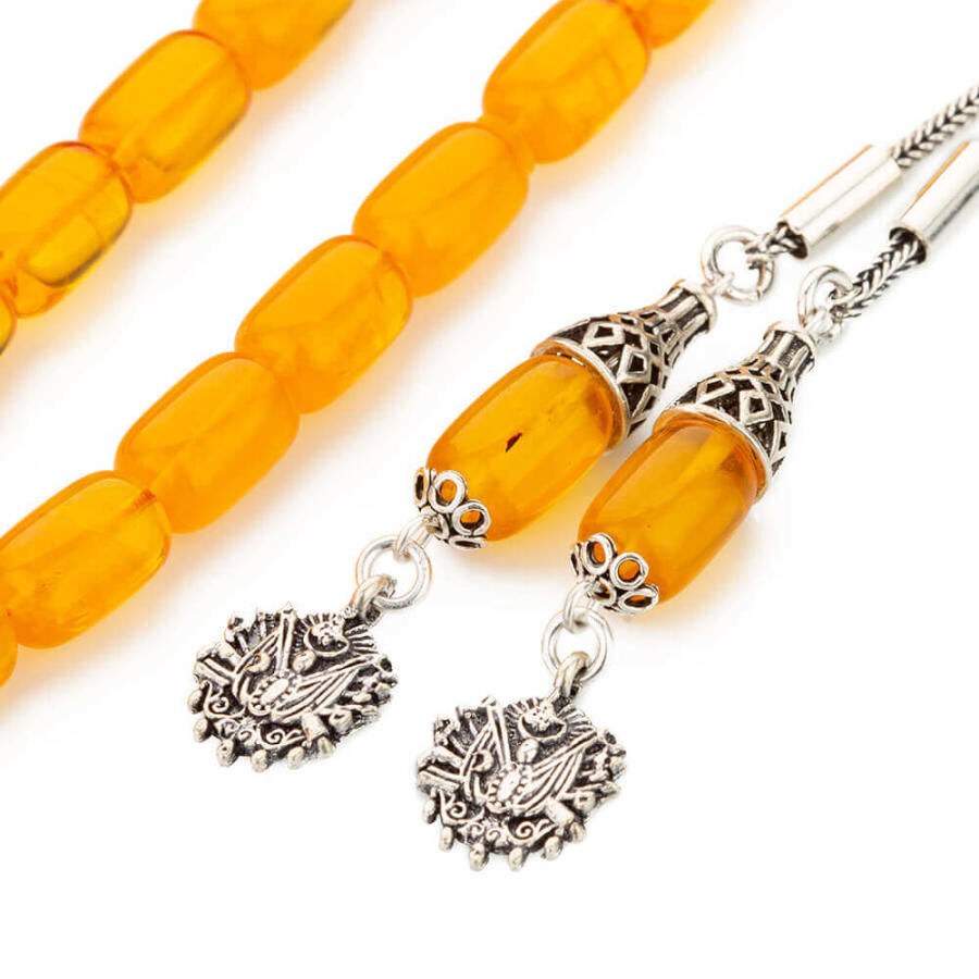 Rosary made of pressed amber with double tassel bearing Ottoman Coat symbol - 1