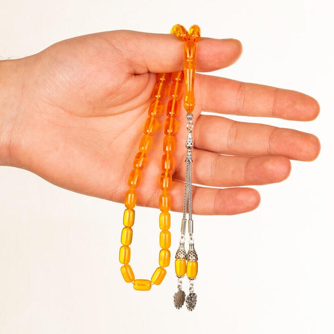 Rosary made of pressed amber with double tassel bearing Ottoman Coat symbol - 3