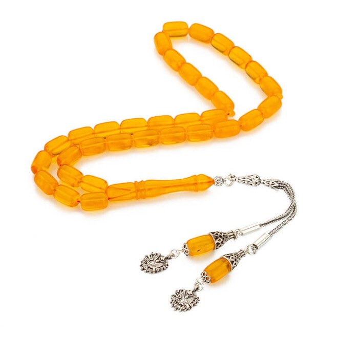 Rosary made of pressed amber with double tassel bearing Ottoman Coat symbol - 4