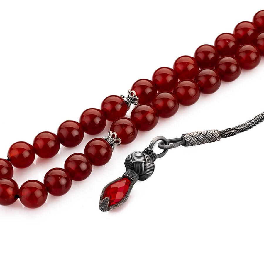 Rosary made of red agate with Silver Qazzazia tassel - 3