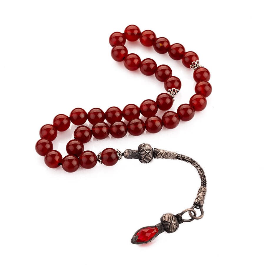 Rosary made of red agate with Silver Qazzazia tassel - 1