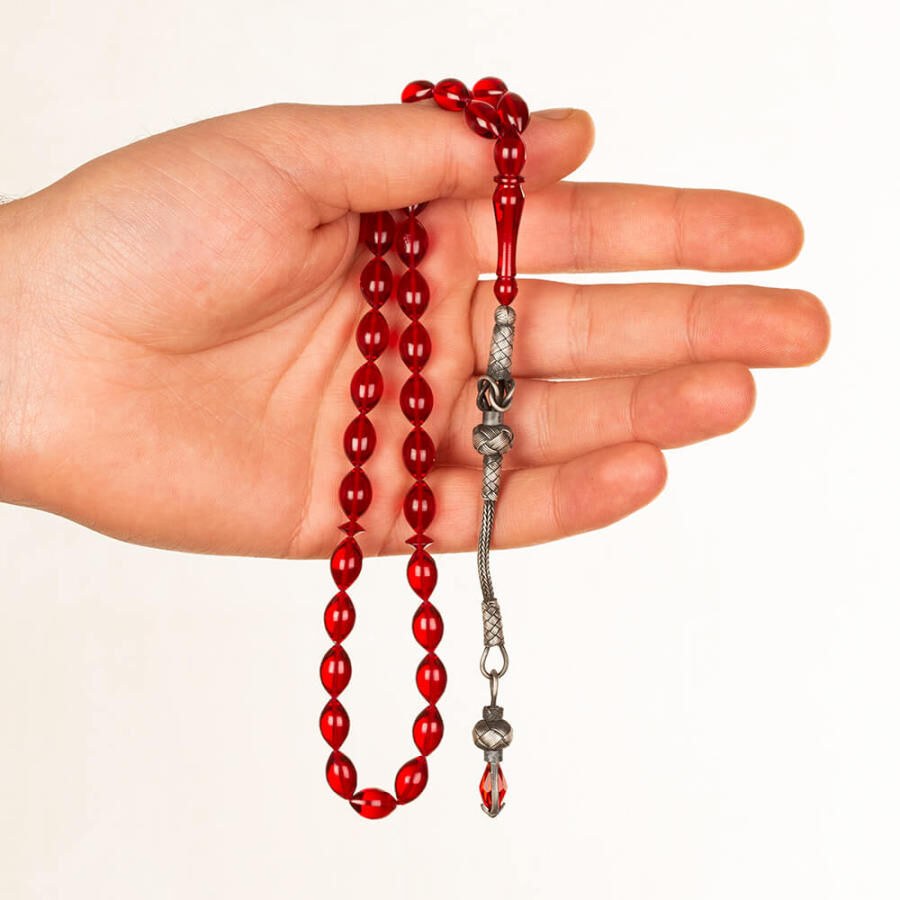 Rosary made of Red Pressed amber with Qazzazia tassel - 3