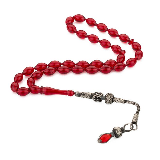 Rosary made of Red Pressed amber with Qazzazia tassel - 1