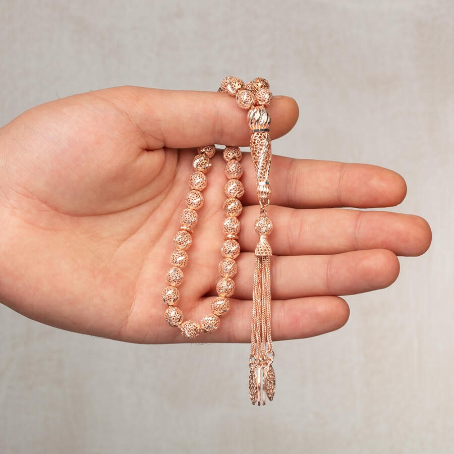 Rosary made of silver Perforated and engraved with a pink pen - 1