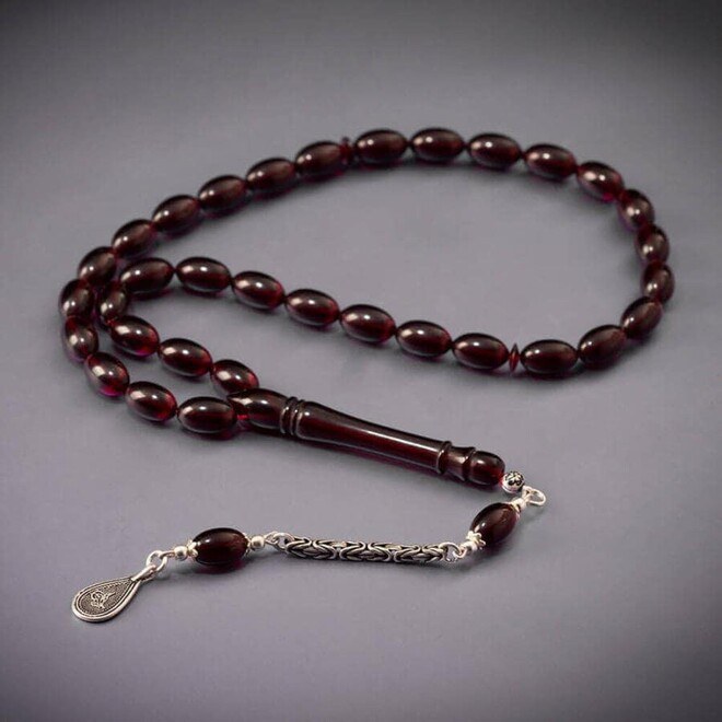 Rosary of pressed amber with an ottoman tassel decorated with the symbol of the tughra - 2