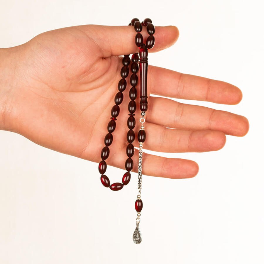 Rosary of pressed amber with an ottoman tassel decorated with the symbol of the tughra - 3