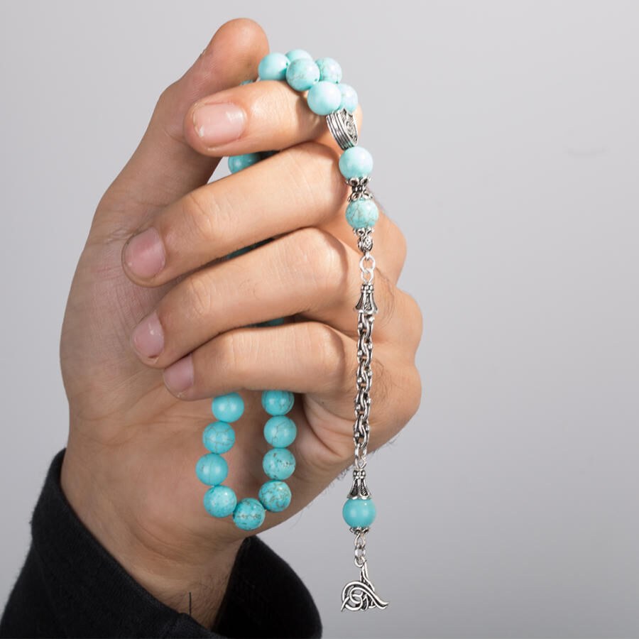 Rosary of turquoise stone decorated with the symbol of tughra - 2