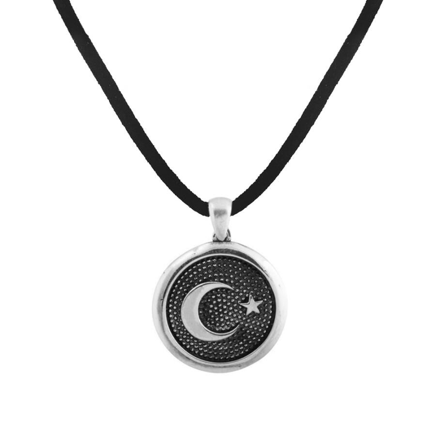 Round Cut Moon Star Sterling Silver Men's Necklace - 1