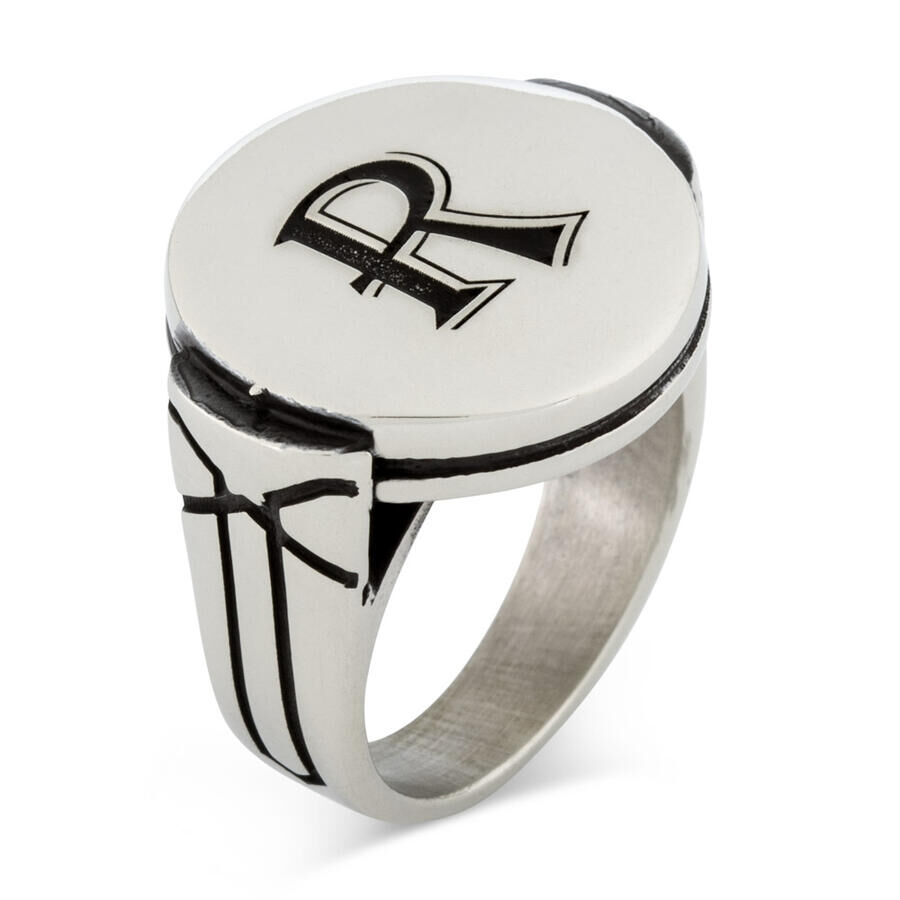 Round Model Men's Ring 925 Sterling Silver with Personalized Letters - 1