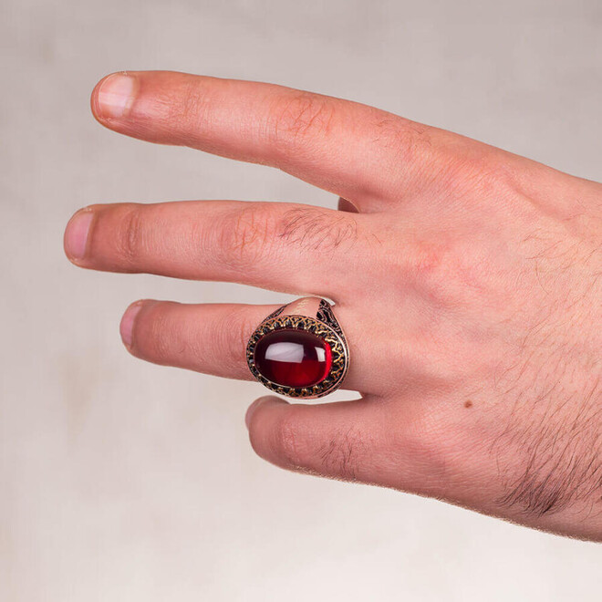 Ruby Customizable Sterling Silver Ring with Hood Stone - 2