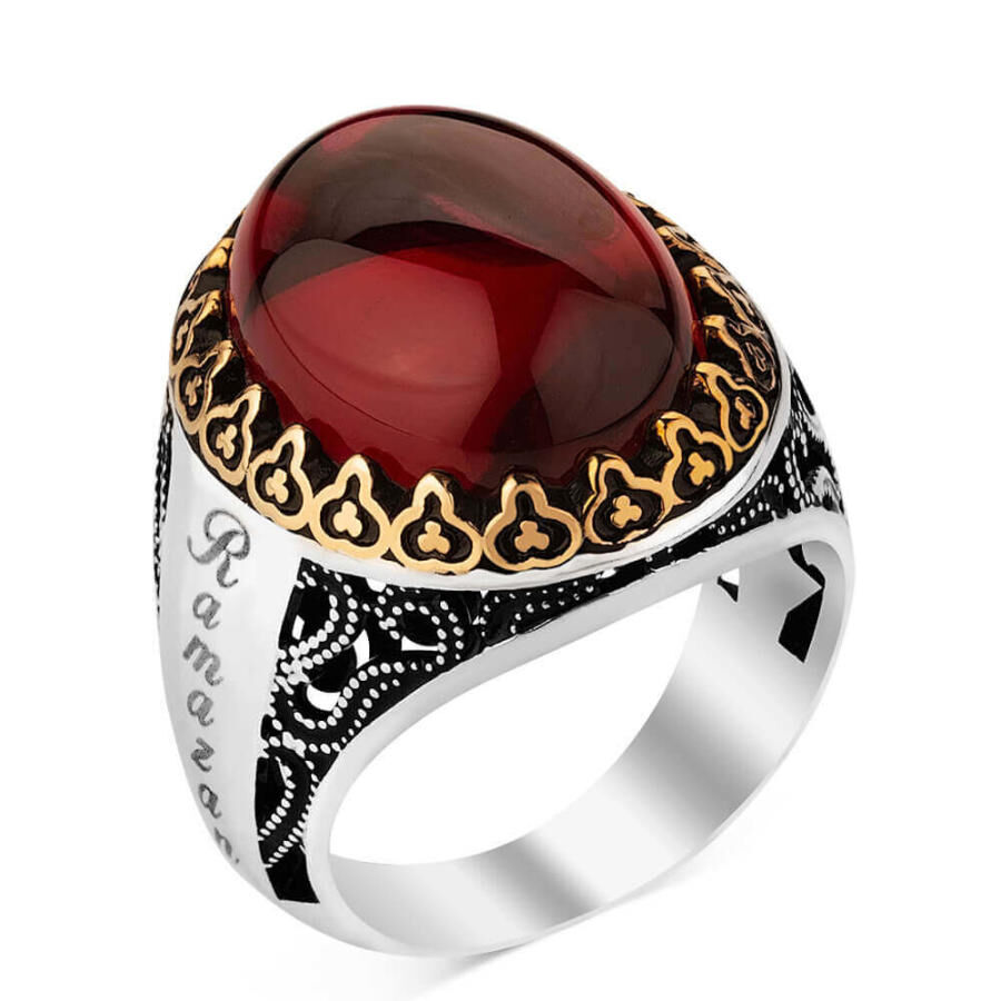 Ruby Customizable Sterling Silver Ring with Hood Stone - 1