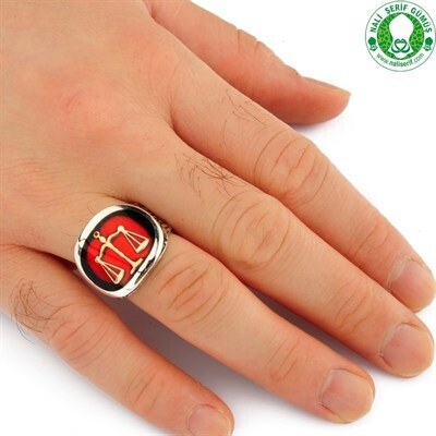 Scales of Justice Claret Red Sterling Silver Men's Ring - 2