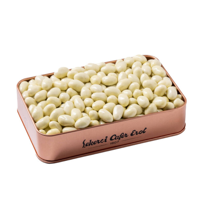 Şekerci Cafer Mastic Gum Flavored Peanut Dragee in Bronze Tin Box 300 Gr - 1