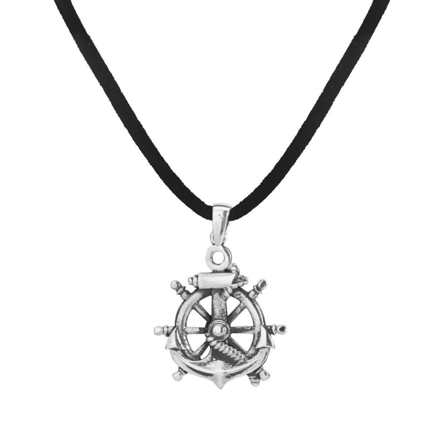 Ship Helm Sterling Silver Men's Necklace - 1