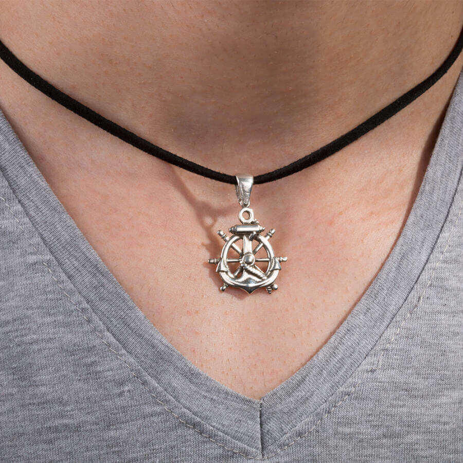 Ship Helm Sterling Silver Men's Necklace - 3