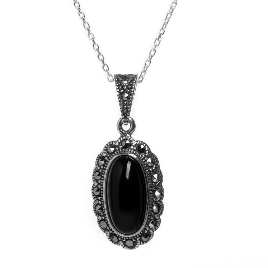 silver necklace with black stone