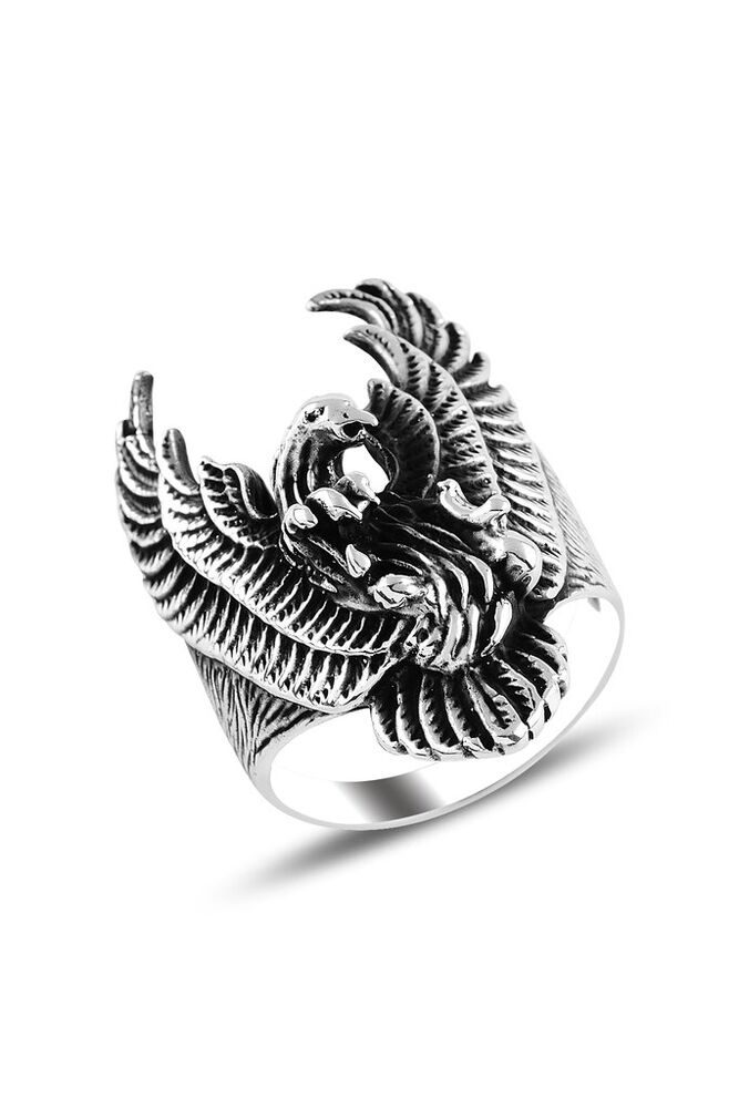 Silver ring with eagle design for men - 1