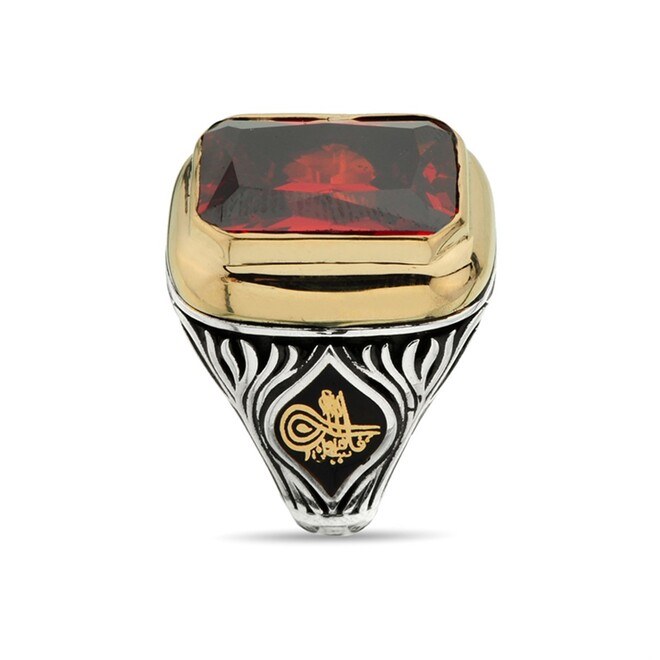 Silver Ring with Zircon and Symbol - 2