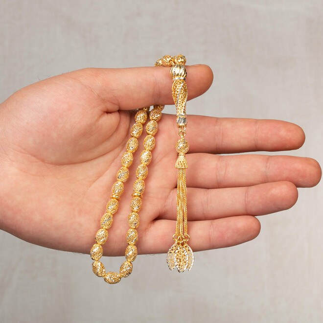 Silver Rosary with filigree engraved with a golden-colored pen - 2