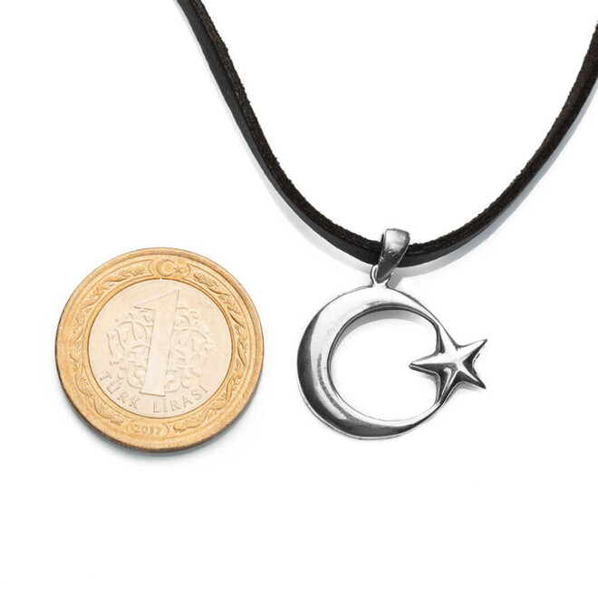 Simple Moon Star Sterling Silver Men's Necklace - 1