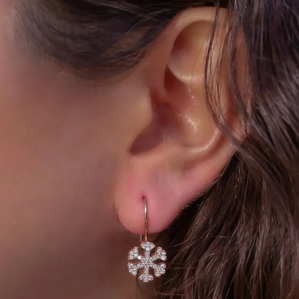 Takıhan Snowflake Design Rose Hook 925 Sterling Silver Earrings - 1