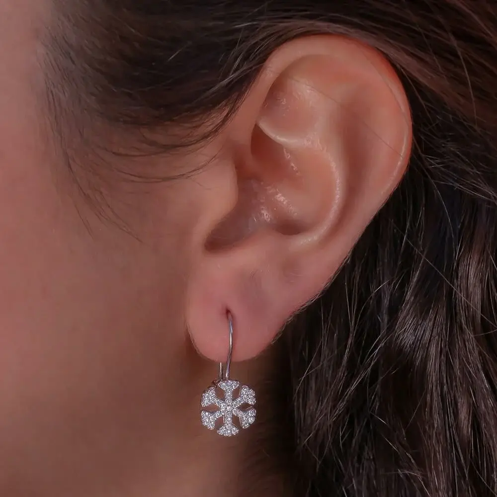 Takıhan Snowflake Design Stud 925 Sterling Silver Earrings - 1