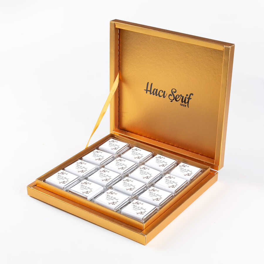 Special luxury chocolate for occasions and weddings in a golden box of 32 pieces from Haci Sarif - 9