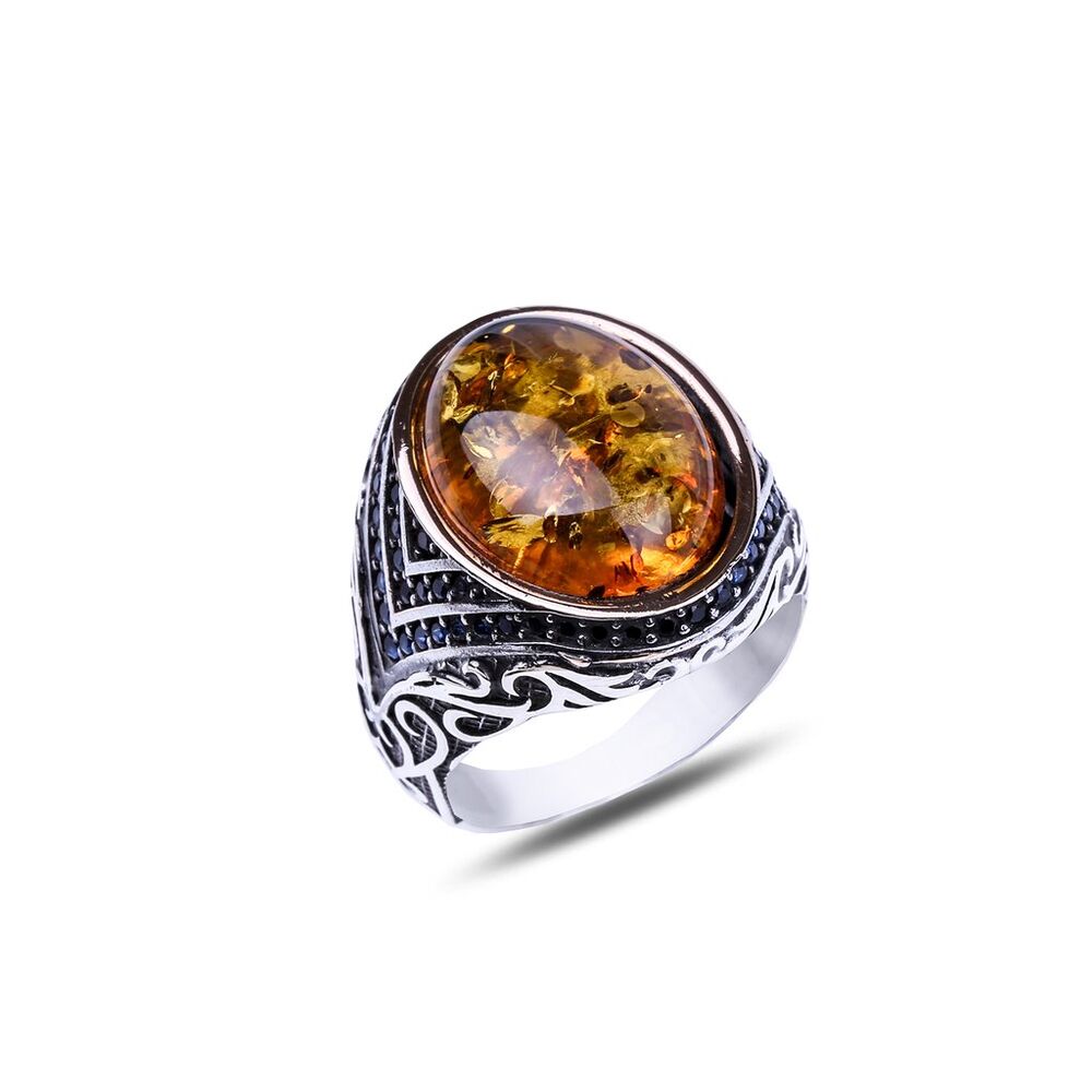 Special ottoman Engraved Ring with turquoise stone - Silver Ring for Men - 2