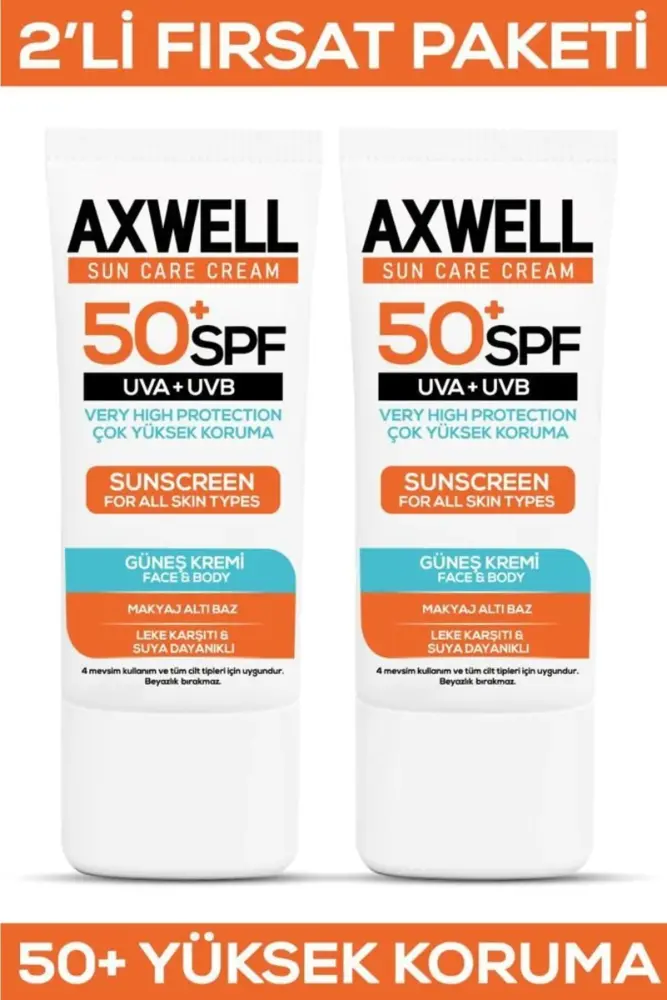 Axwell SPF 50+ 2 Li Fırsat Seti Leke Karşıtı Nemlendirici Yüksek Koruma Güneş Kremi 50 ML - 1