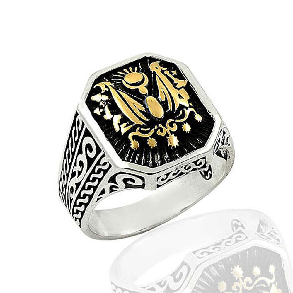 Square-shaped silver men's ring with Ottoman engraving - 1