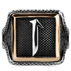 Square silver men's ring with the letter Alif engraving - 3