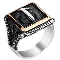 Square silver men's ring with the letter Alif engraving - 1