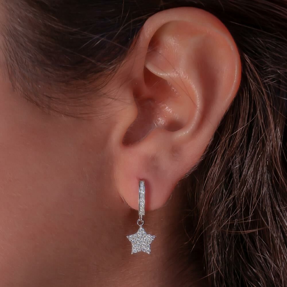 Takıhan Star Design Dangling 925 Sterling Silver Earrings - 1