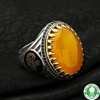 Sterling Silver Men's Ring with Yellow Agate Stone - 2